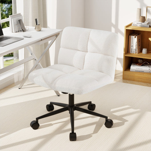PU Leather Upholstered Cross-legged Office Chair with Oversized U-shaped Seat for Home Office Make Up-Beige