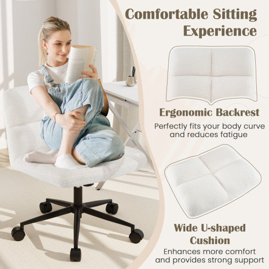 PU Leather Upholstered Cross-legged Office Chair with Oversized U-shaped Seat for Home Office Make Up-Beige