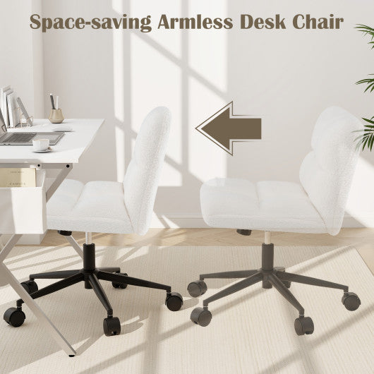 PU Leather Upholstered Cross-legged Office Chair with Oversized U-shaped Seat for Home Office Make Up-Beige