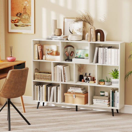 8/10-Cube Bookcase with 5 Tapered Metal Legs-Off White