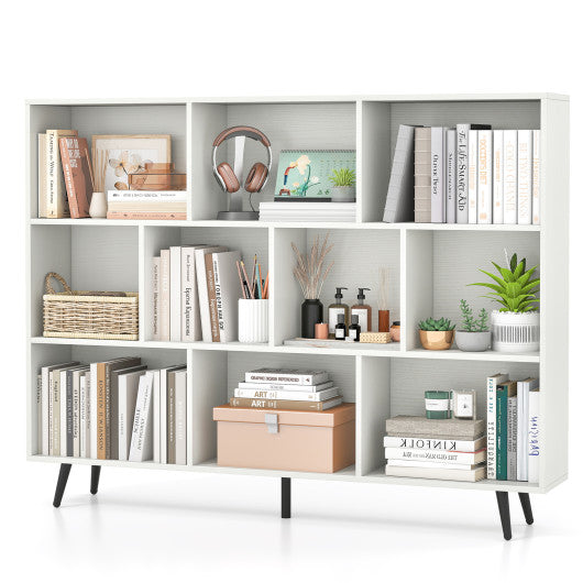 8/10-Cube Bookcase with 5 Tapered Metal Legs-Off White