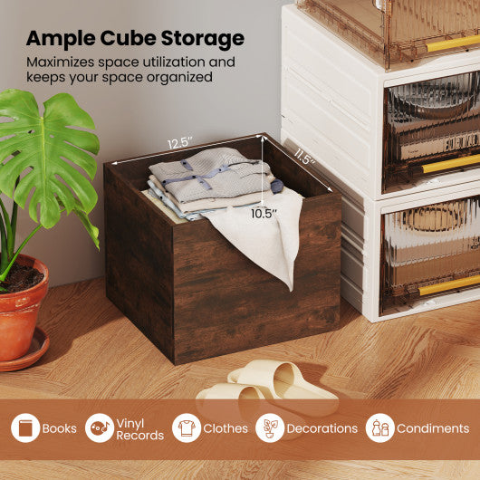 Cube Storage Organizer Stackable Open Book Shelf Wooden Display Shelving Unit-Rustic Brown