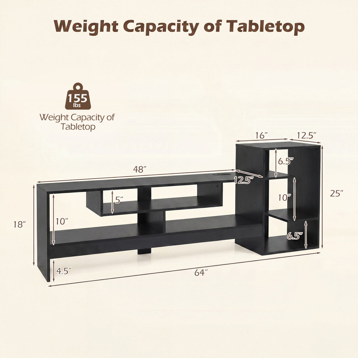 Cube TV Stand for 55 Inch TV with Power Outlets and Open Storage Shelves-Black