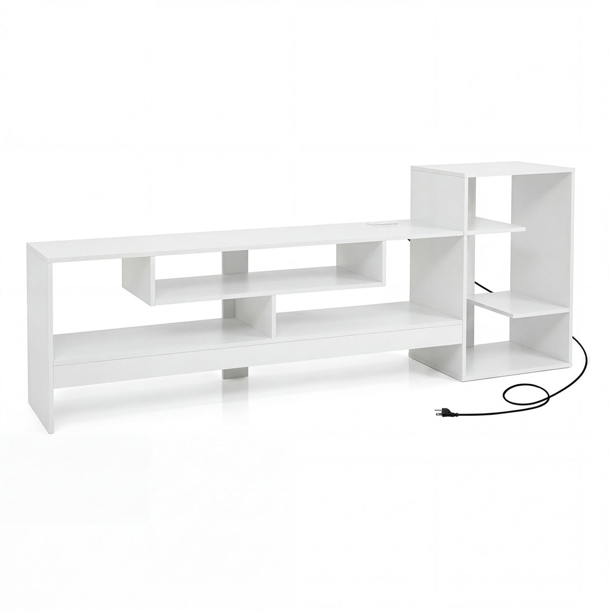 Cube TV Stand for 55 Inch TV with Power Outlets and Open Storage Shelves-White