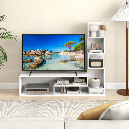 Cube TV Stand for TVs up to 50 Inch Media Console Table with Storage Shelves-White