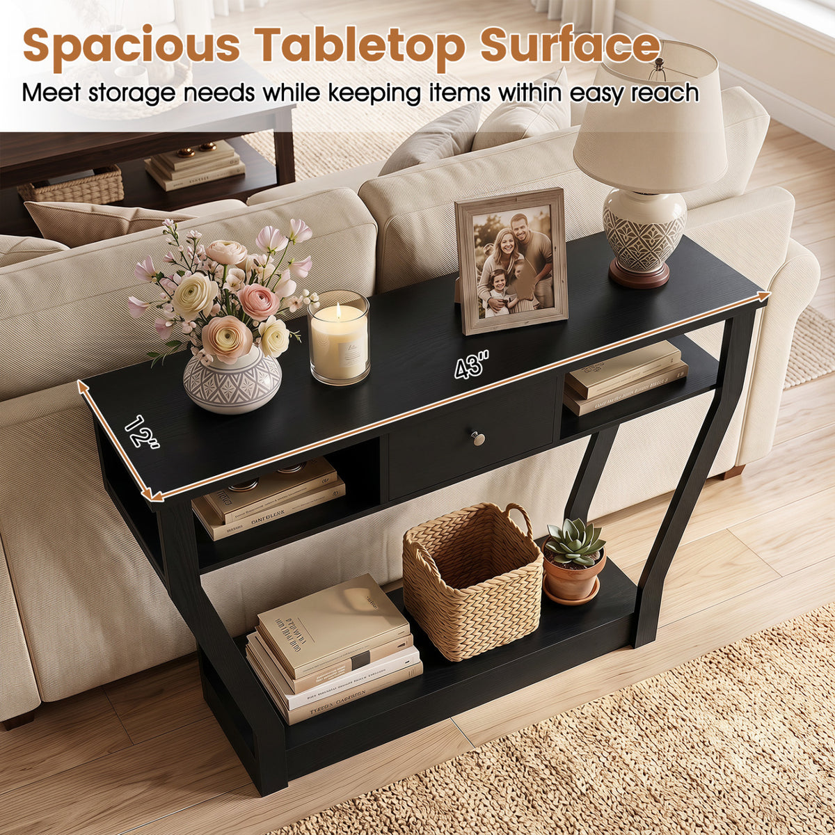 Curved Frame Modern Console Table with Storage Drawer for Entryway