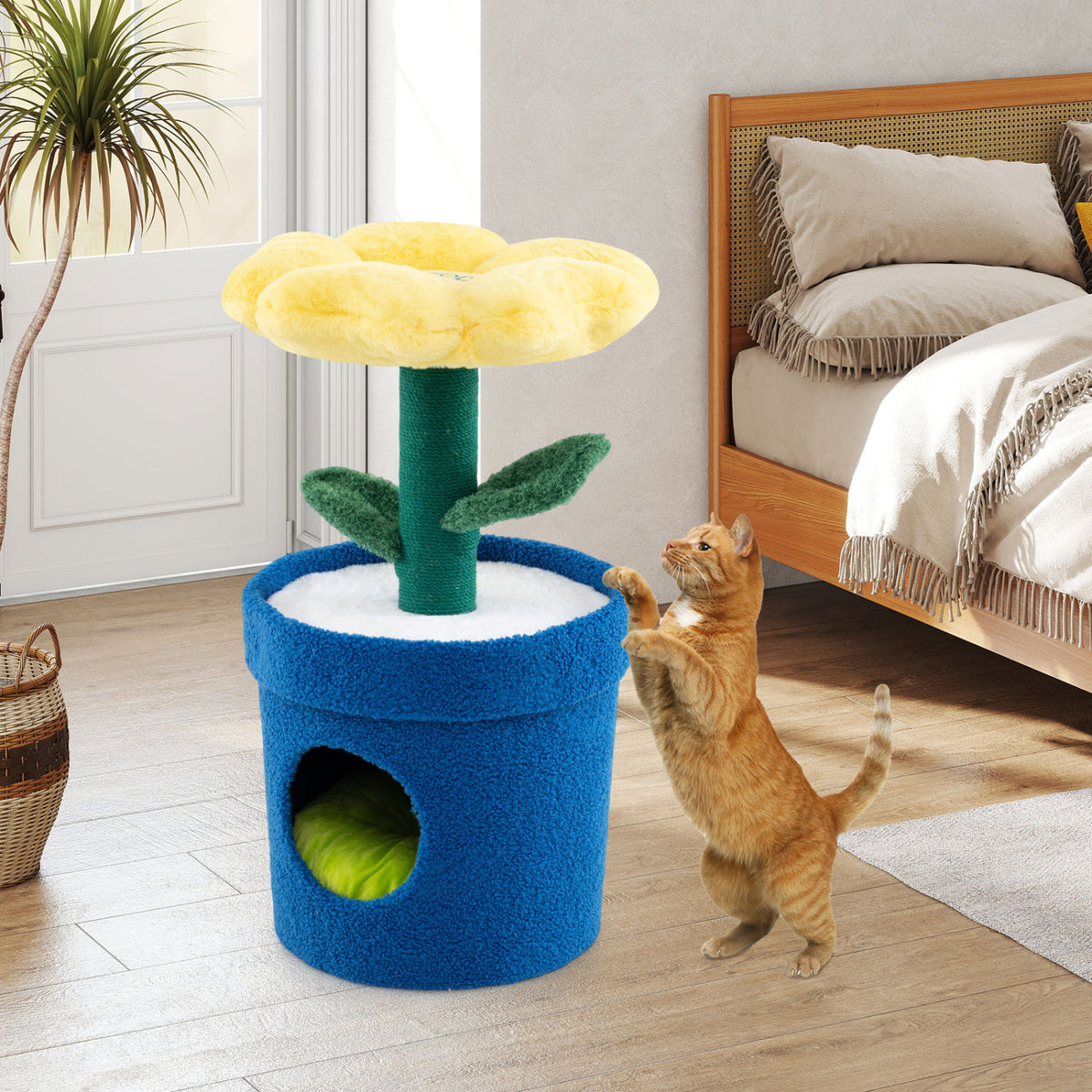 Cute Cat Tree with Flower Padded Perch for Indoor Cats-Yellow