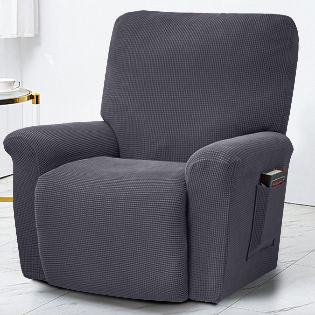 Polar Fleece Recliner Chair Cover, 4-Piece Soft Plush Slipcover with Pocket for Reclining Chairs