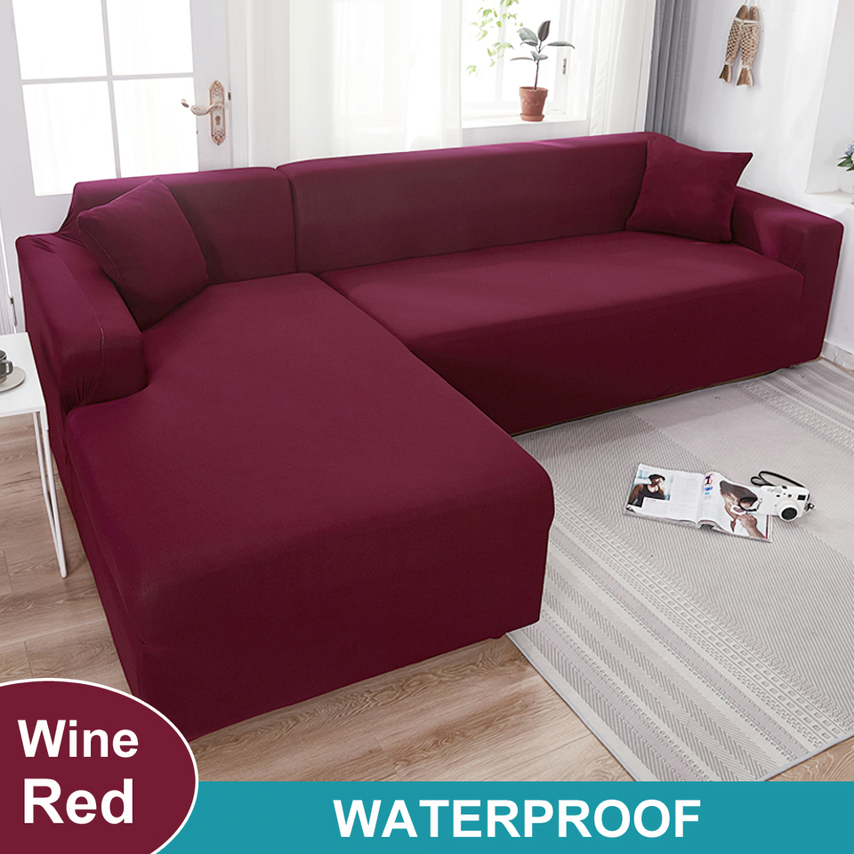 Waterproof Sofa Cover for Living Room - Elastic Solid L Shaped Corner Sofa Cover - Fits 1/2/3/4 Seater Sofa, Couch, Armchair
