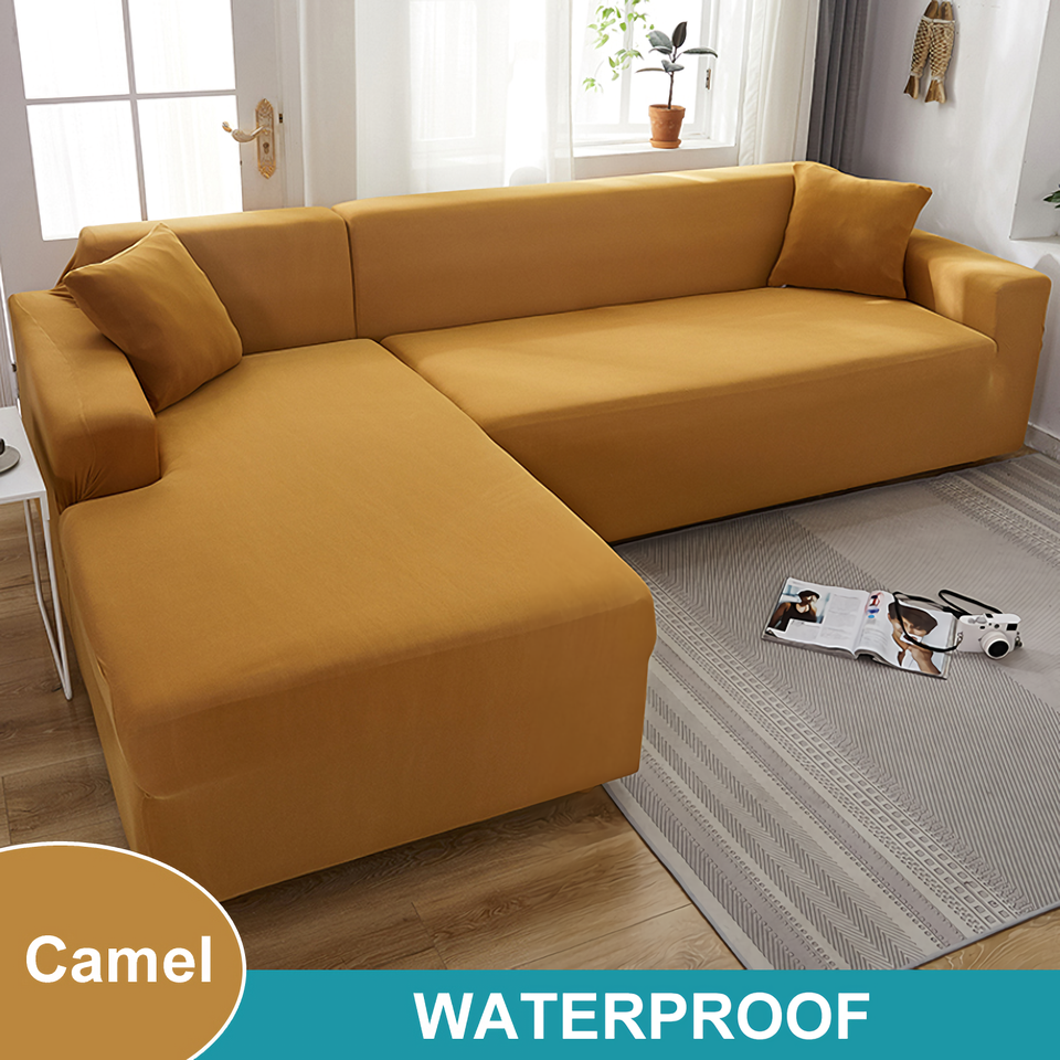 Waterproof Sofa Cover for Living Room - Elastic Solid L Shaped Corner Sofa Cover - Fits 1/2/3/4 Seater Sofa, Couch, Armchair