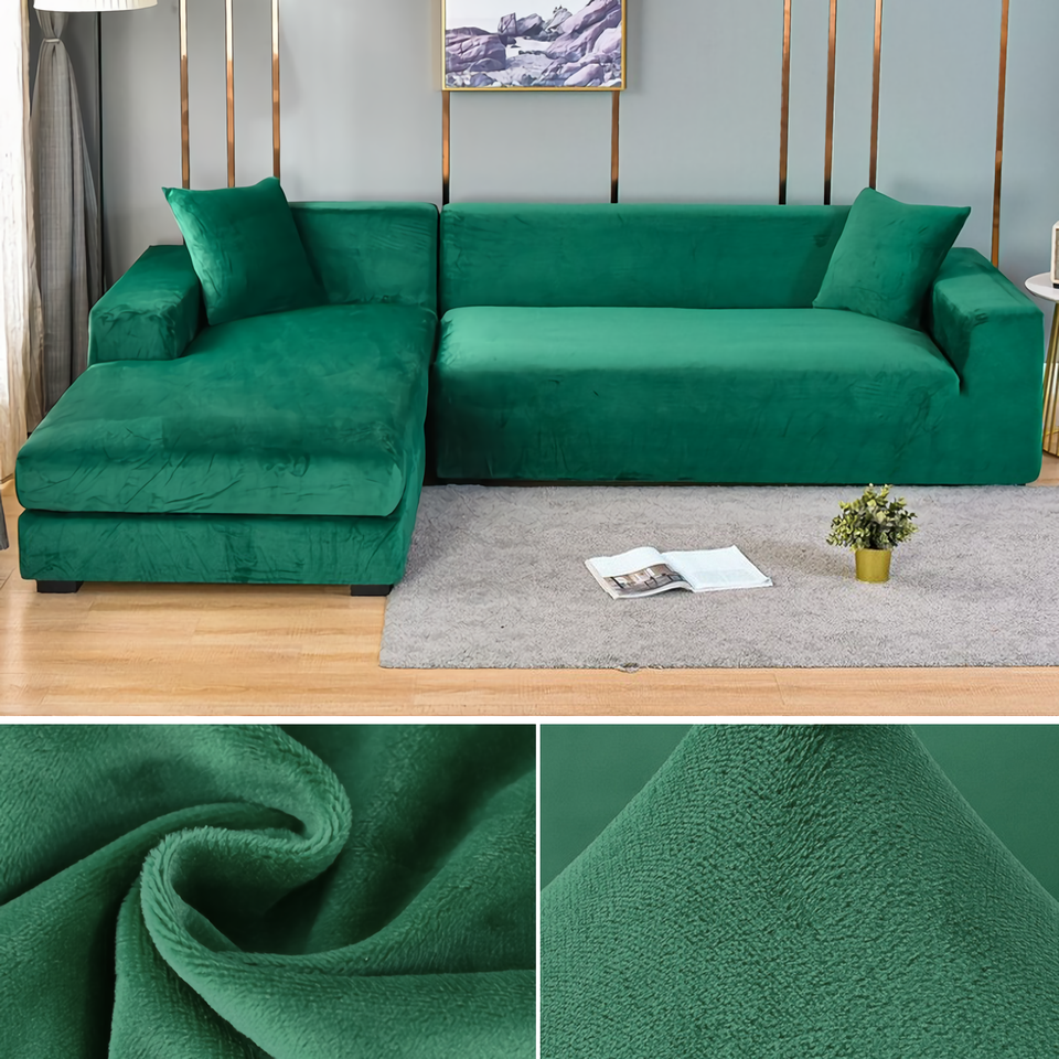 Stretchable Thick Velvet Sofa Cover for L Shaped Corner Sofa in Living Room Fits 1/2/3/4 Seater Couches