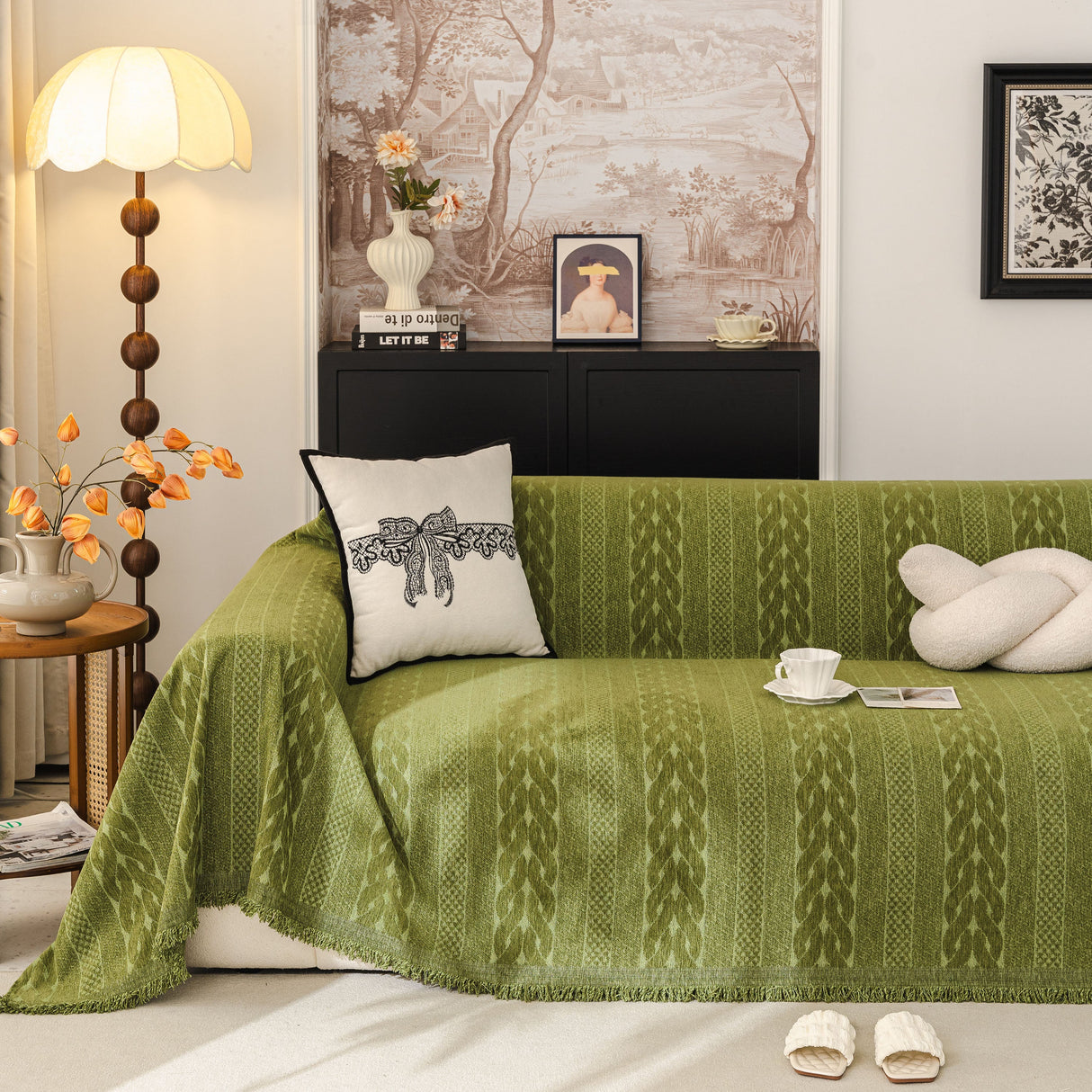 Sofa Cover Blanket Throw with Tassels, Decorative Furniture Protector for Dogs/Pets