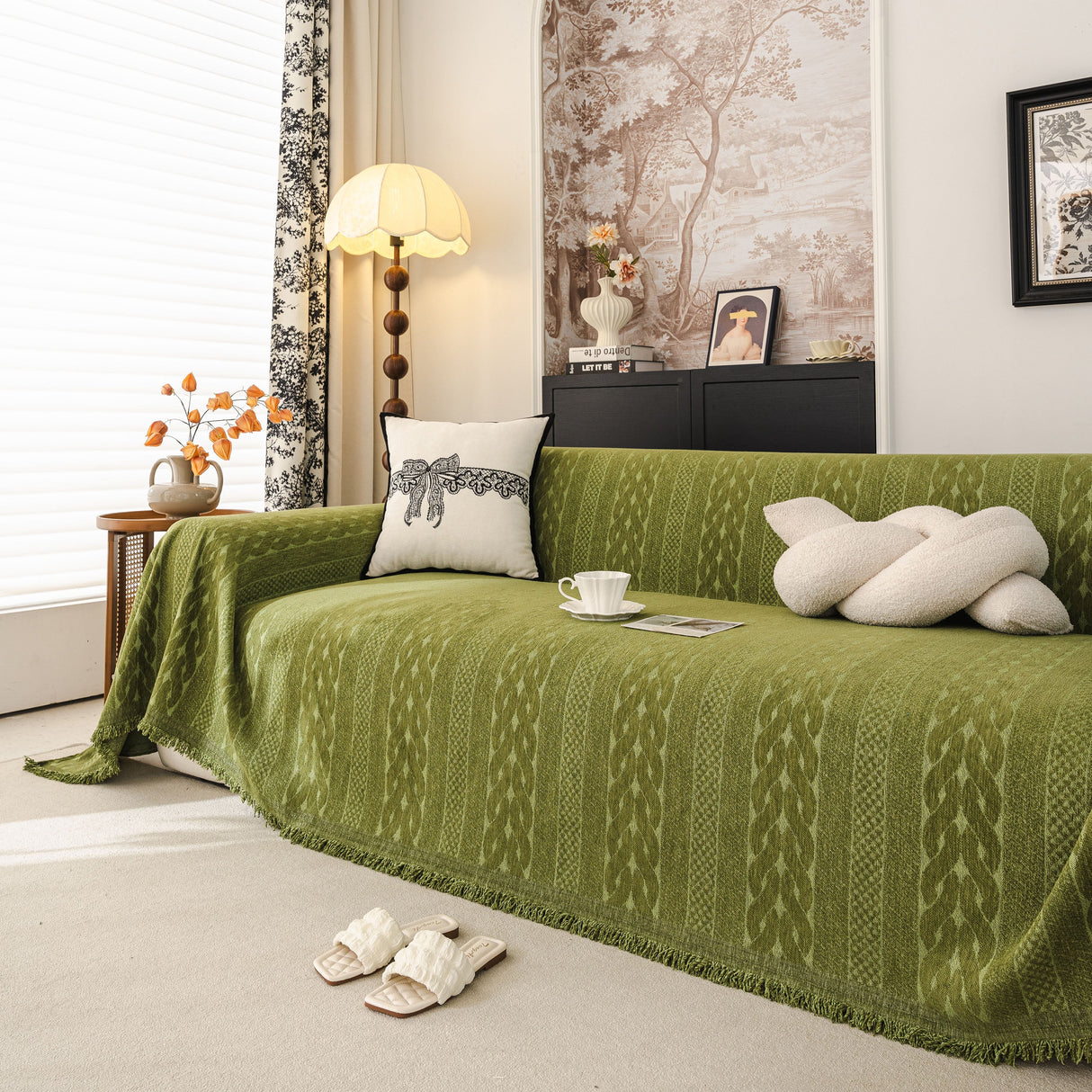 Sofa Cover Blanket Throw with Tassels, Decorative Furniture Protector for Dogs/Pets