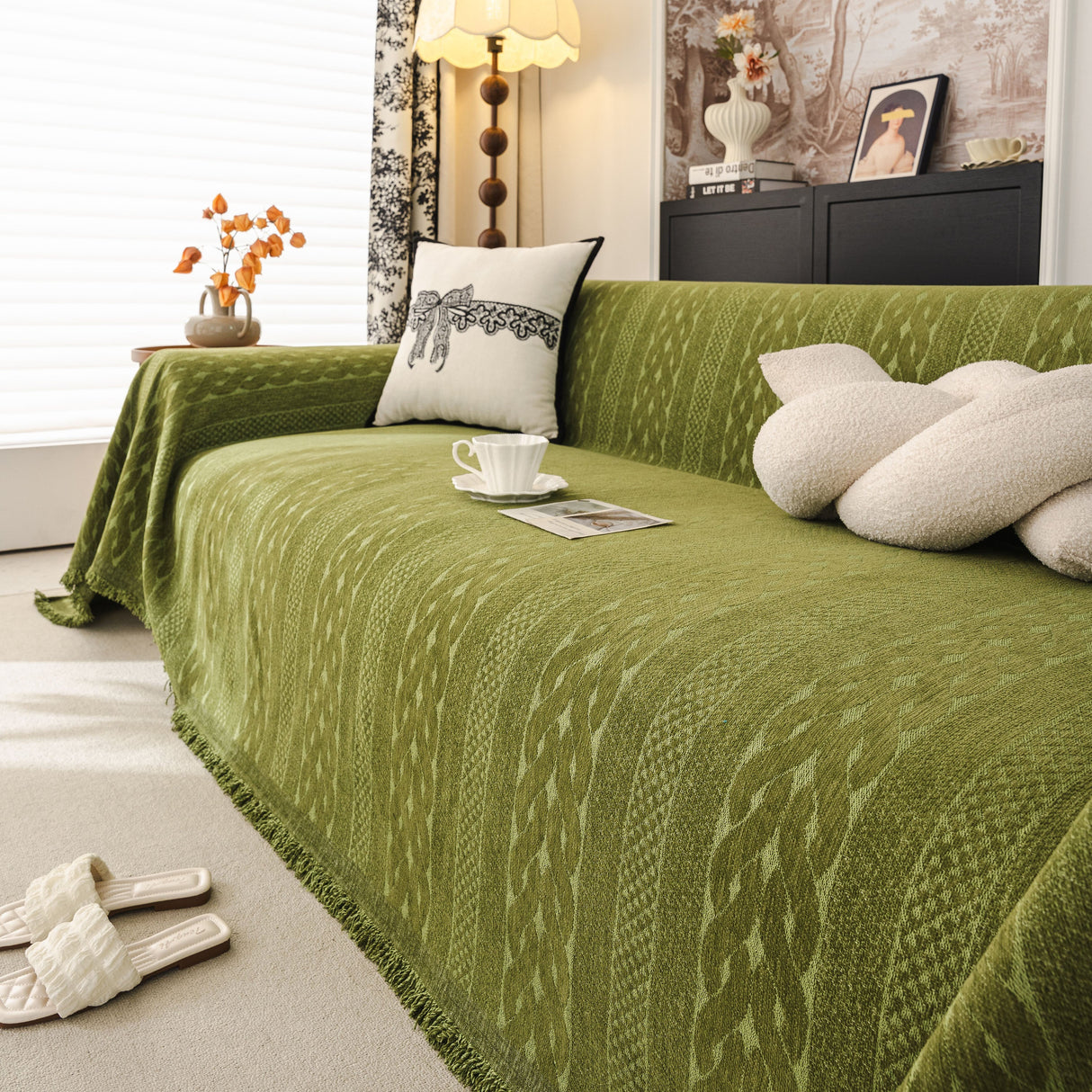 Sofa Cover Blanket Throw with Tassels, Decorative Furniture Protector for Dogs/Pets