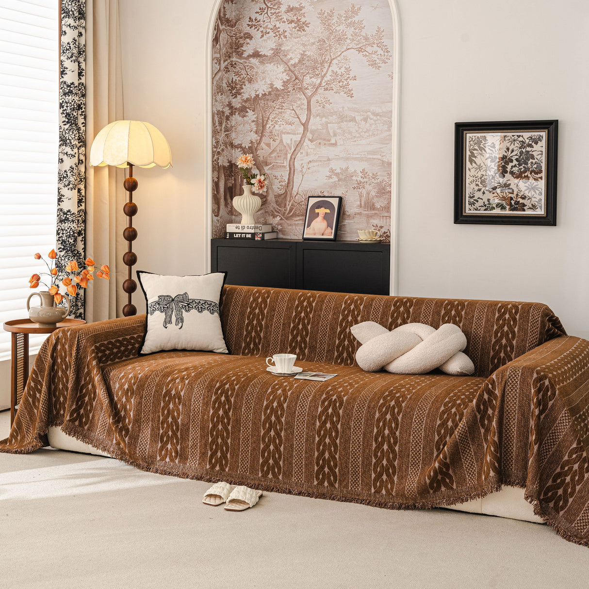 Sofa Cover Blanket Throw with Tassels, Decorative Furniture Protector for Dogs/Pets