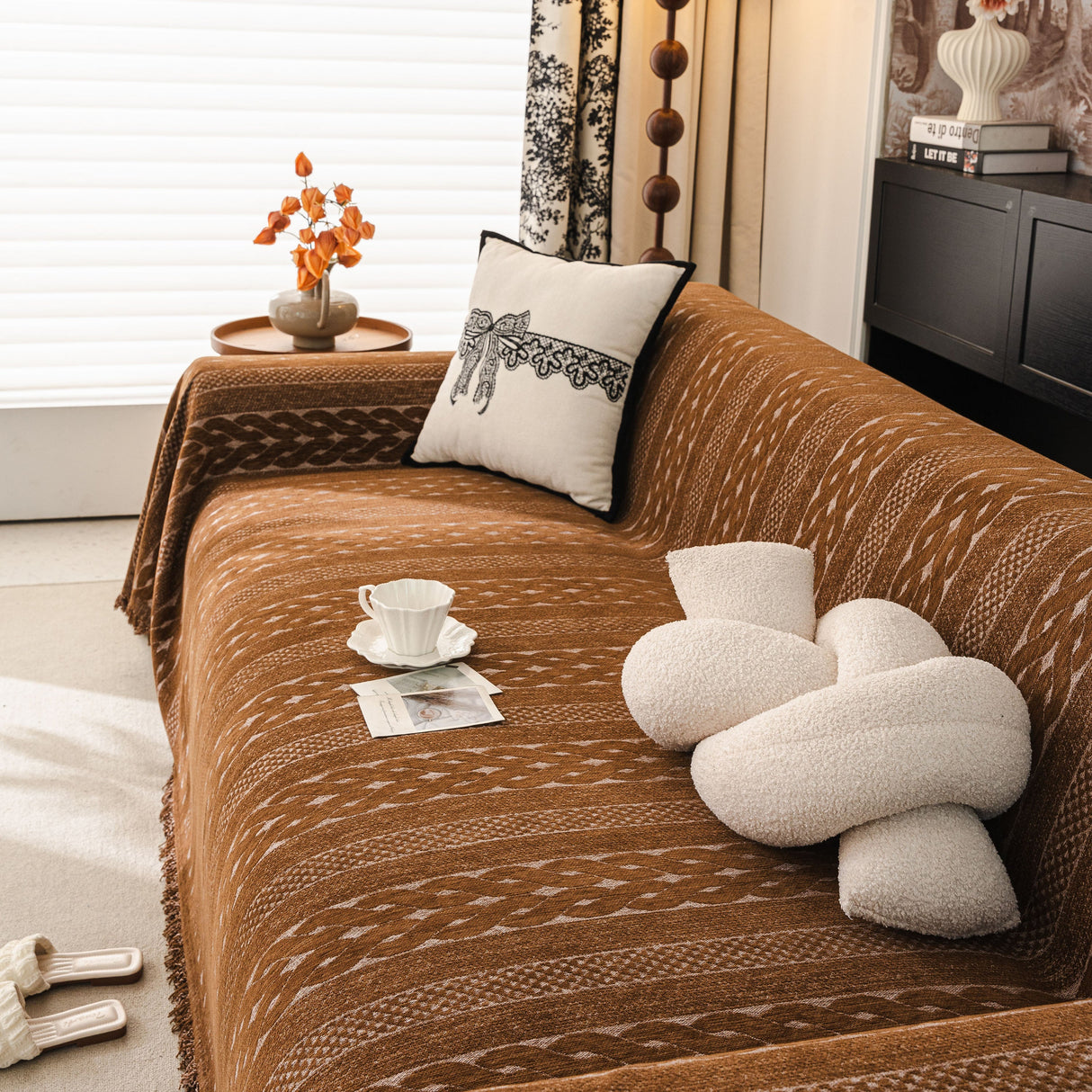 Sofa Cover Blanket Throw with Tassels, Decorative Furniture Protector for Dogs/Pets