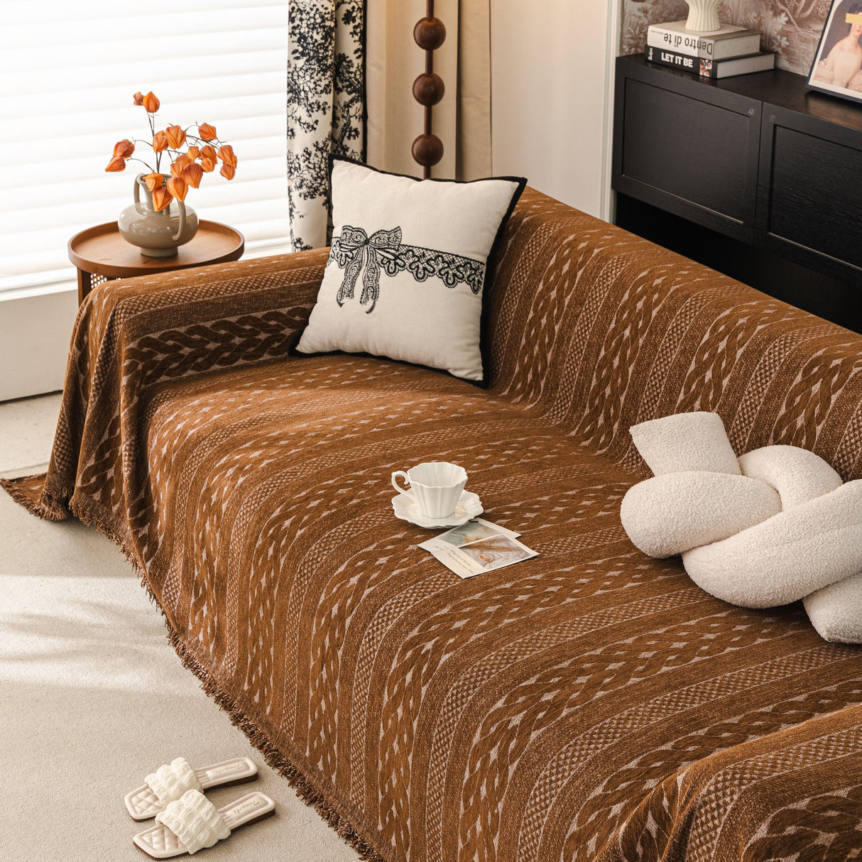 Sofa Cover Blanket Throw with Tassels, Decorative Furniture Protector for Dogs/Pets