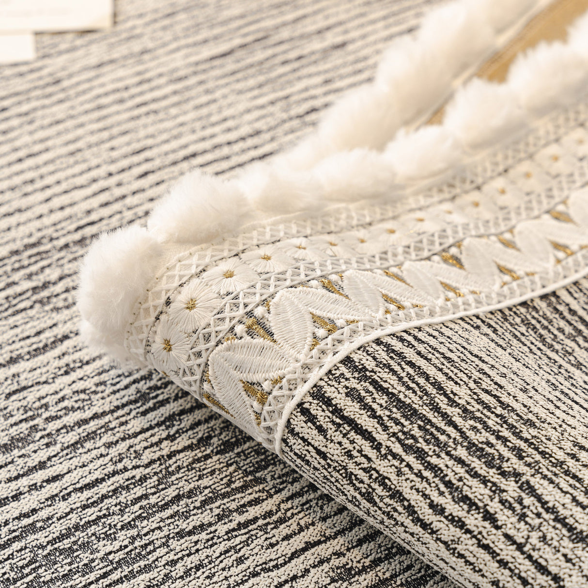 Soft Chenille Sectional Sofa Cover with Pom Pom Trim – Non-Slip Couch Protector