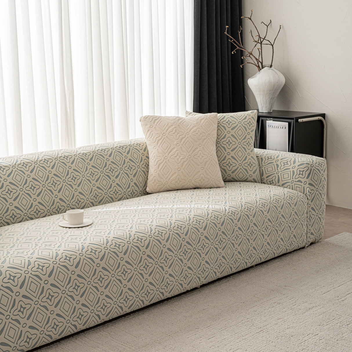 3D Jacquard Geometric Sofa Cover, High Stretch Soft Polar Fleece Slipcover for Couch