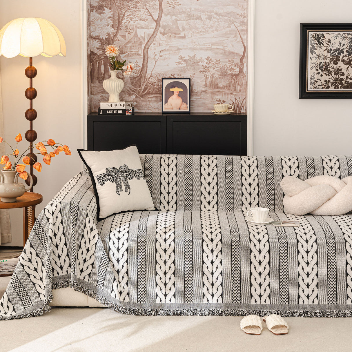 Sofa Cover Blanket Throw with Tassels, Decorative Furniture Protector for Dogs/Pets