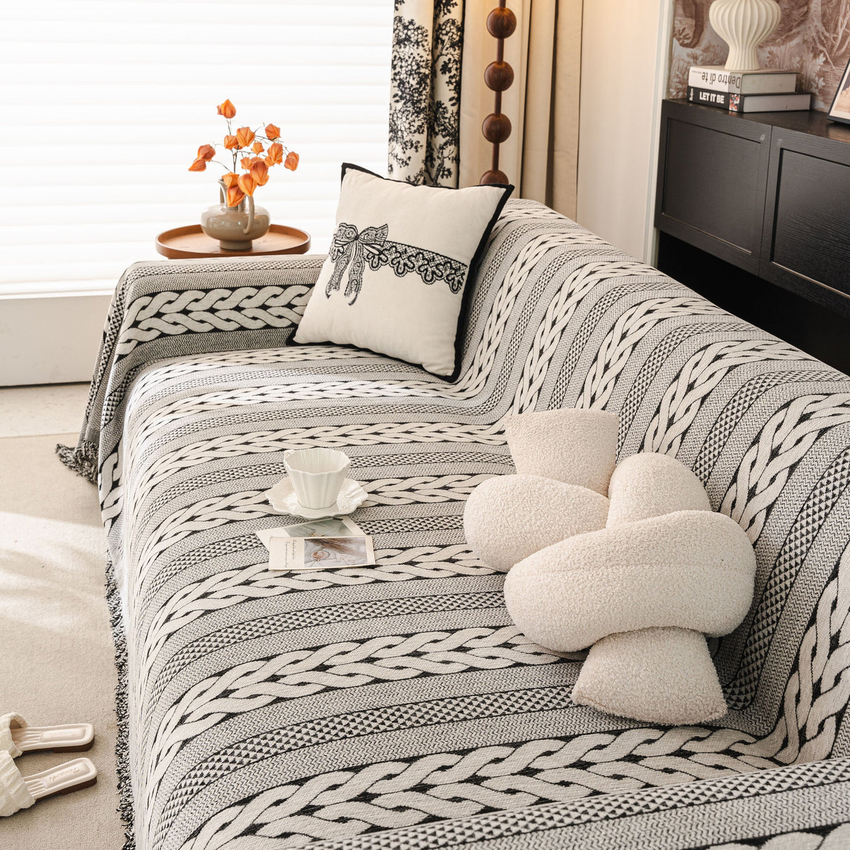 Sofa Cover Blanket Throw with Tassels, Decorative Furniture Protector for Dogs/Pets