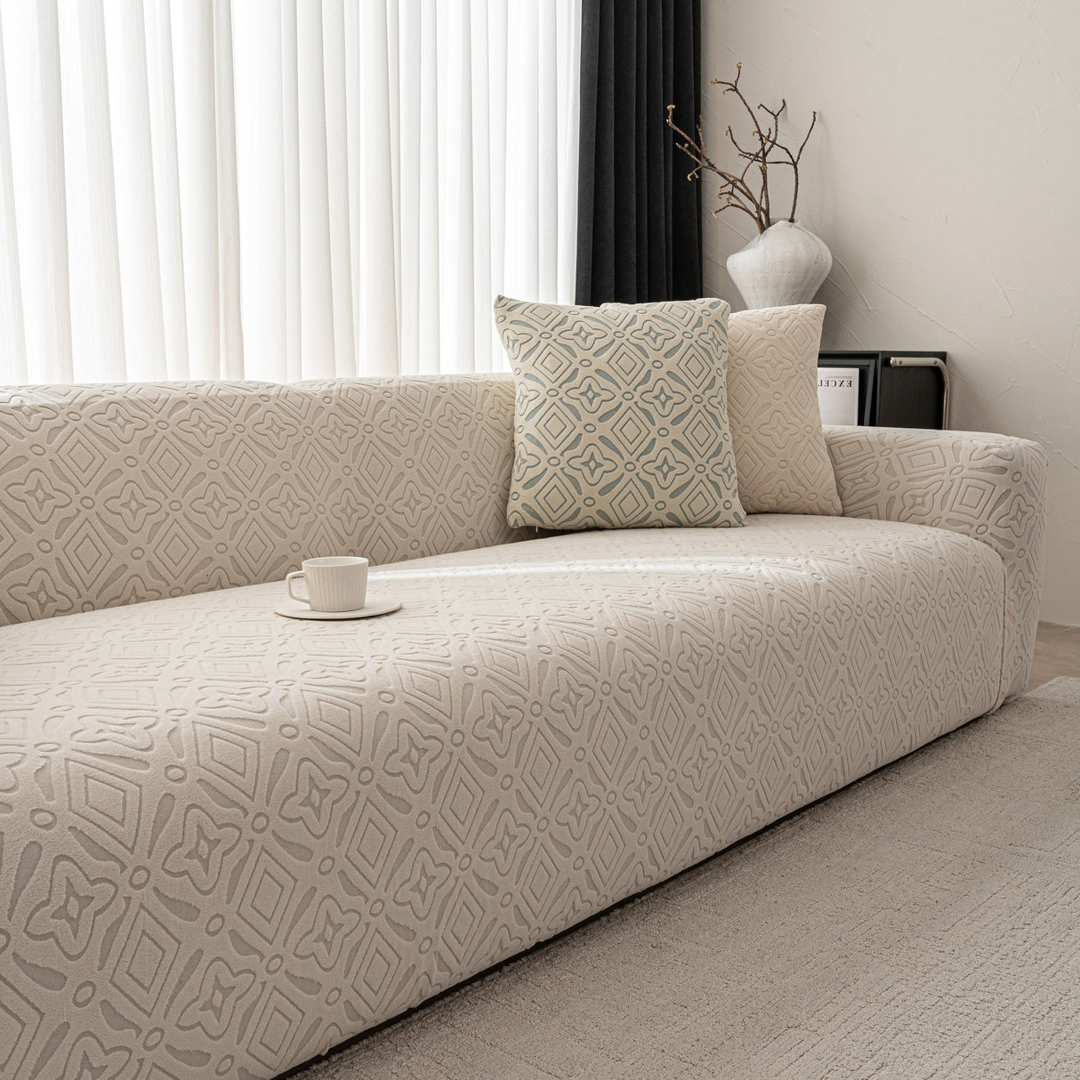 3D Jacquard Geometric Sofa Cover, High Stretch Soft Polar Fleece Slipcover for Couch