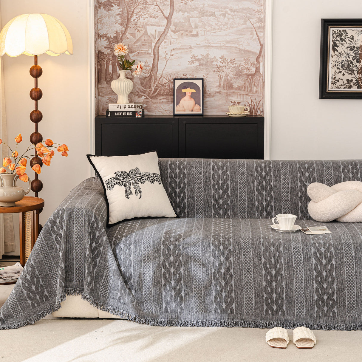 Sofa Cover Blanket Throw with Tassels, Decorative Furniture Protector for Dogs/Pets