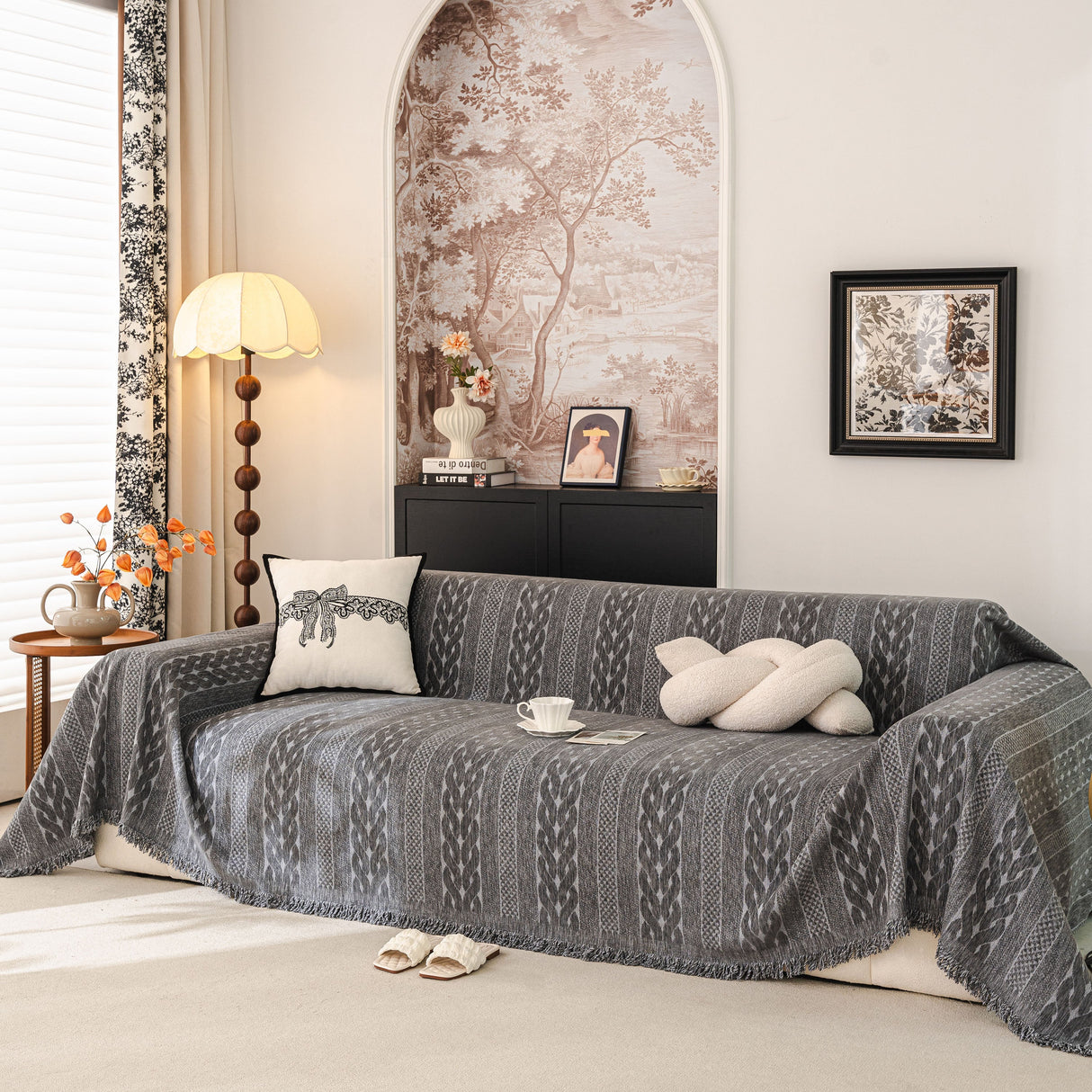 Sofa Cover Blanket Throw with Tassels, Decorative Furniture Protector for Dogs/Pets