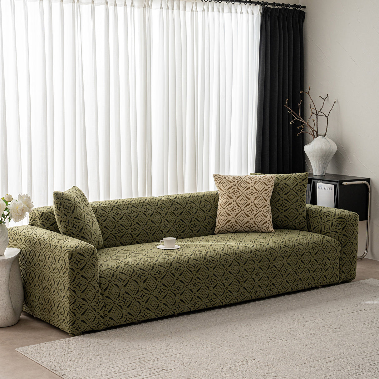 3D Jacquard Geometric Sofa Cover, High Stretch Soft Polar Fleece Slipcover for Couch