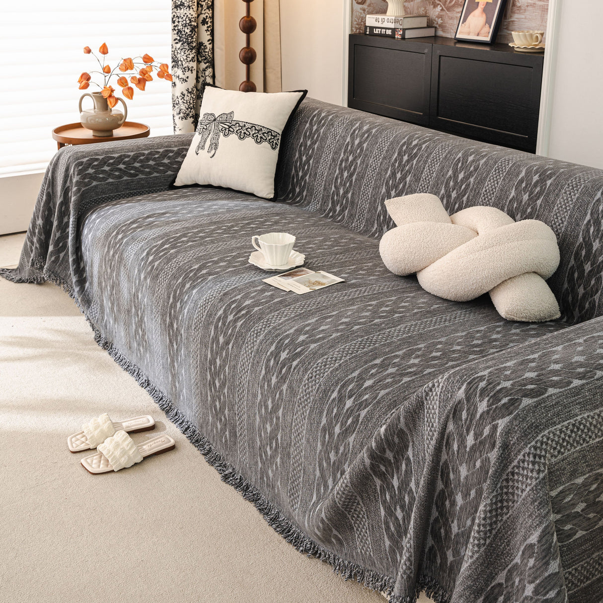 Sofa Cover Blanket Throw with Tassels, Decorative Furniture Protector for Dogs/Pets