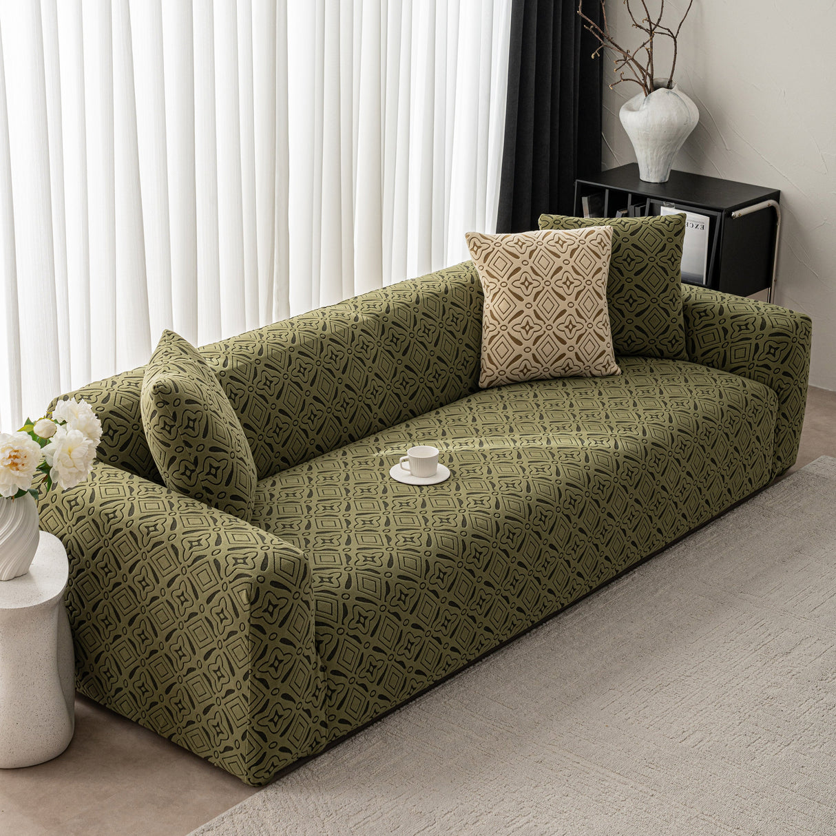 3D Jacquard Geometric Sofa Cover, High Stretch Soft Polar Fleece Slipcover for Couch