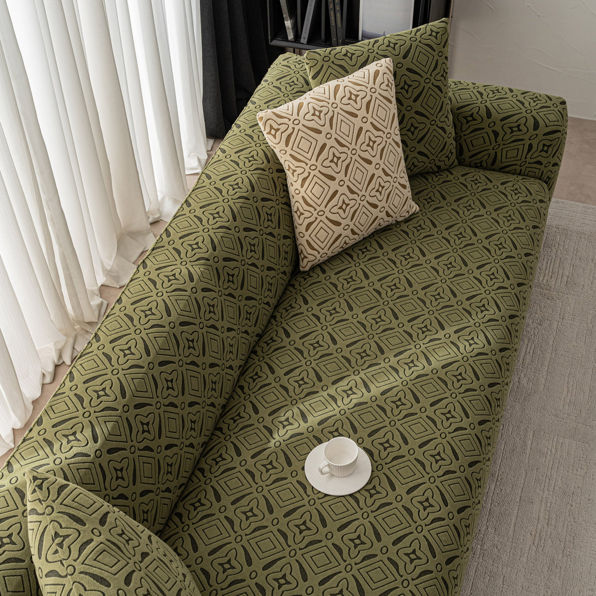 3D Jacquard Geometric Sofa Cover, High Stretch Soft Polar Fleece Slipcover for Couch