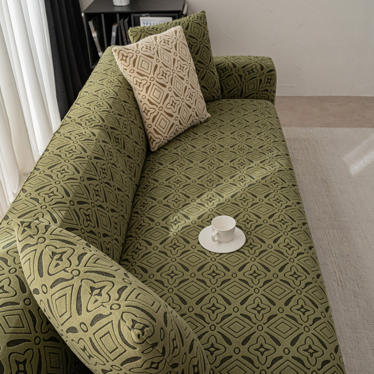 3D Jacquard Geometric Sofa Cover, High Stretch Soft Polar Fleece Slipcover for Couch