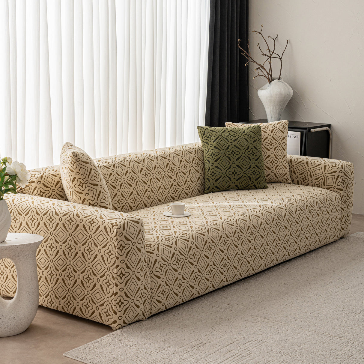 3D Jacquard Geometric Sofa Cover, High Stretch Soft Polar Fleece Slipcover for Couch