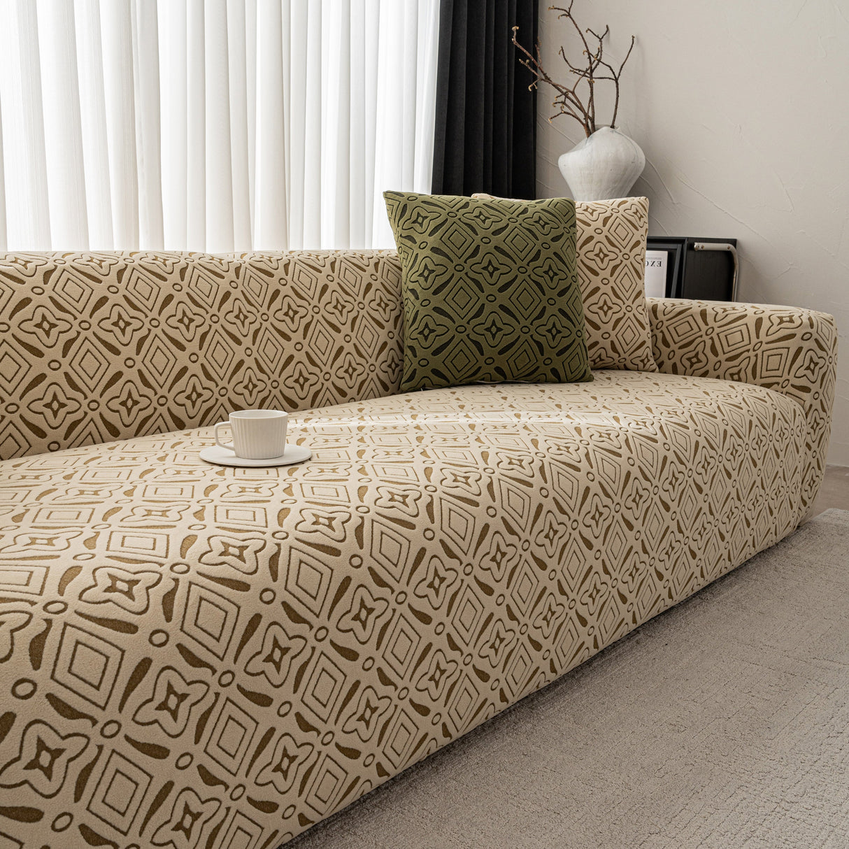 3D Jacquard Geometric Sofa Cover, High Stretch Soft Polar Fleece Slipcover for Couch