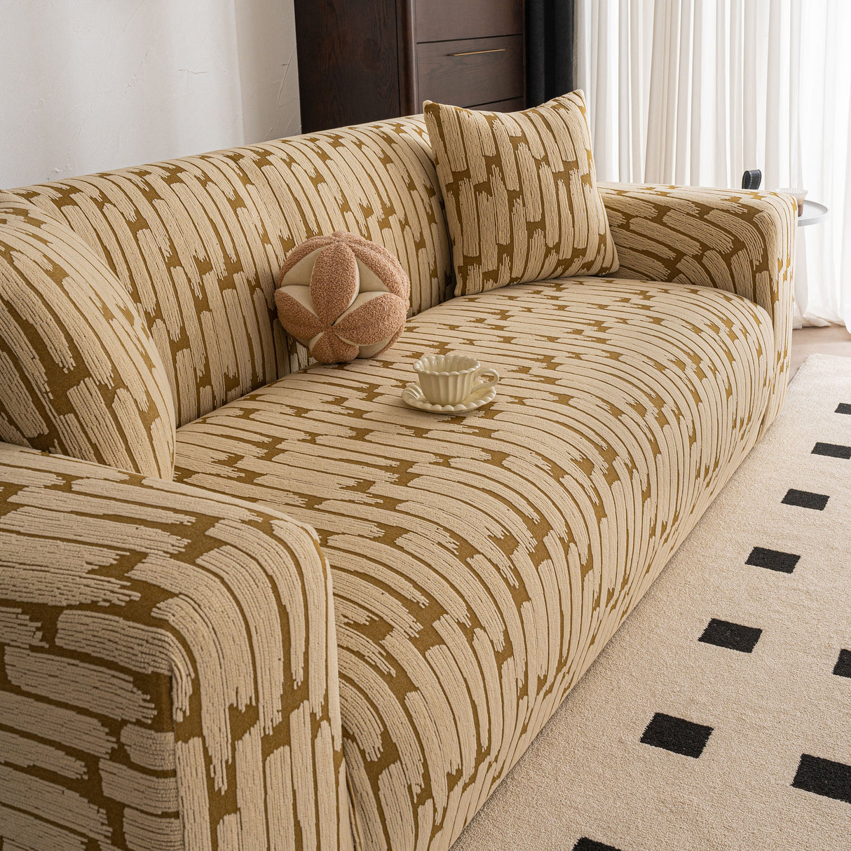 Plush Fleece Stretch Sofa Cover, Super Soft Textured Geometric Couch Slipcover