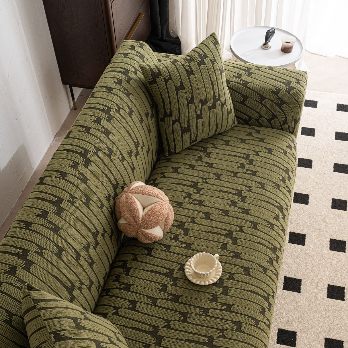 Plush Fleece Stretch Sofa Cover, Super Soft Textured Geometric Couch Slipcover