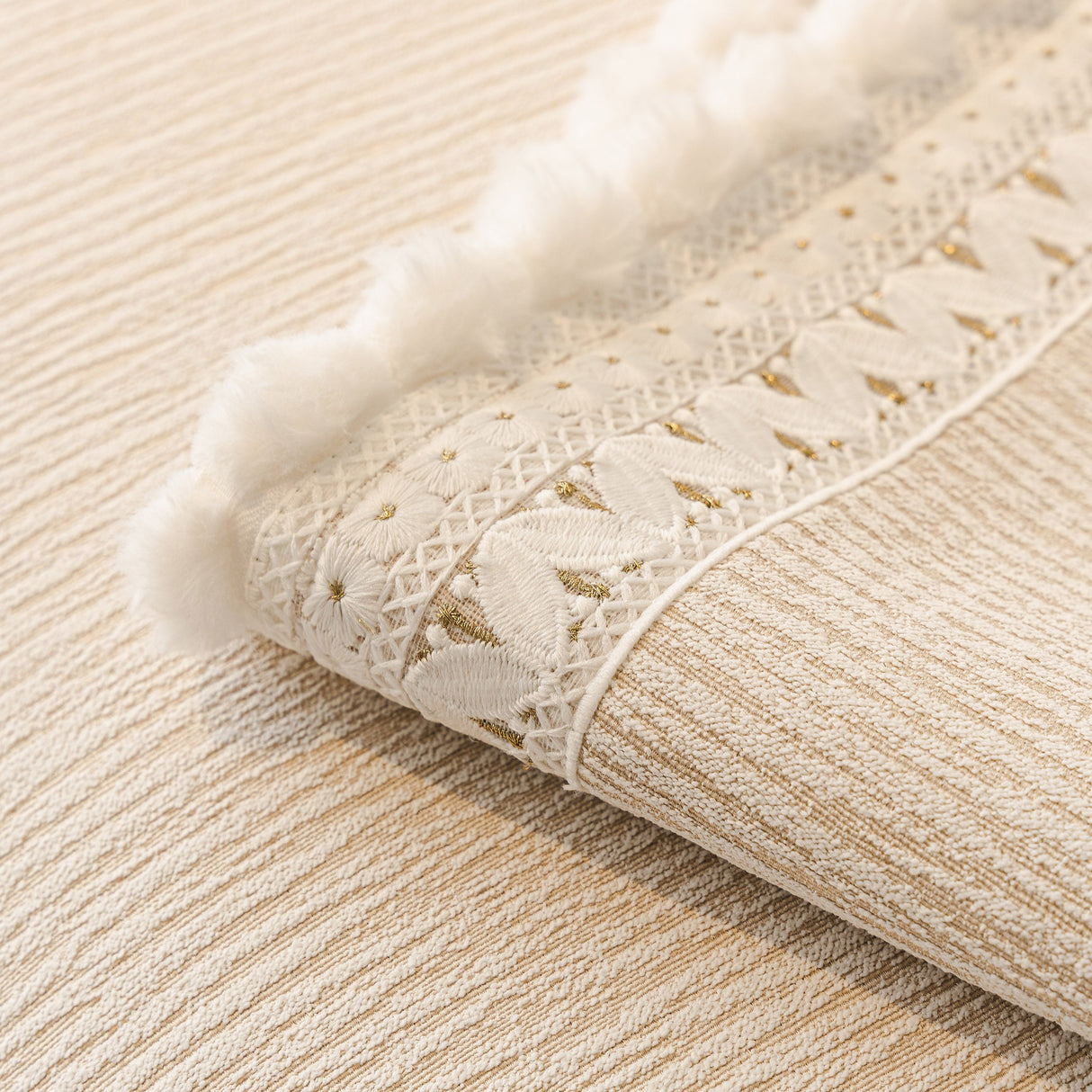 Soft Chenille Sectional Sofa Cover with Pom Pom Trim – Non-Slip Couch Protector