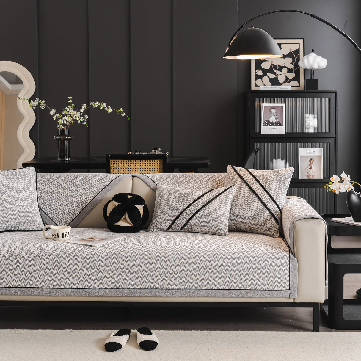 Herringbone Couch Protector for Pets, Non-Slip Washable Sectional Couch Covers