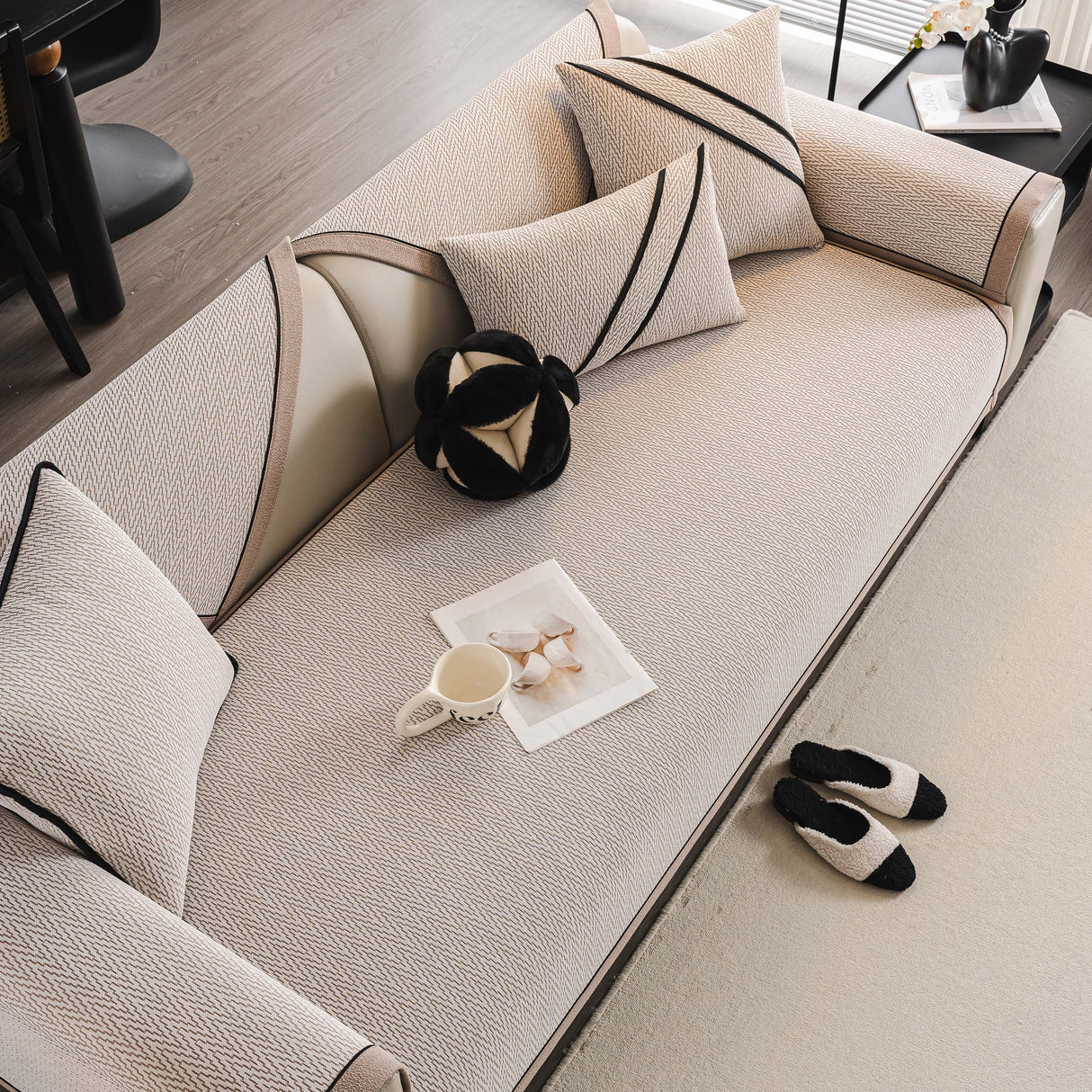 Herringbone Couch Protector for Pets, Non-Slip Washable Sectional Couch Covers