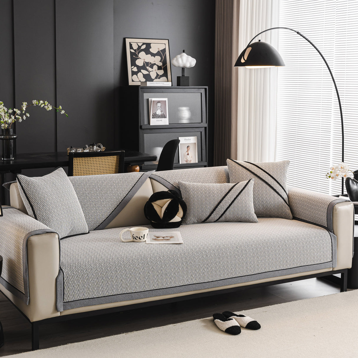 Herringbone Couch Protector for Pets, Non-Slip Washable Sectional Couch Covers