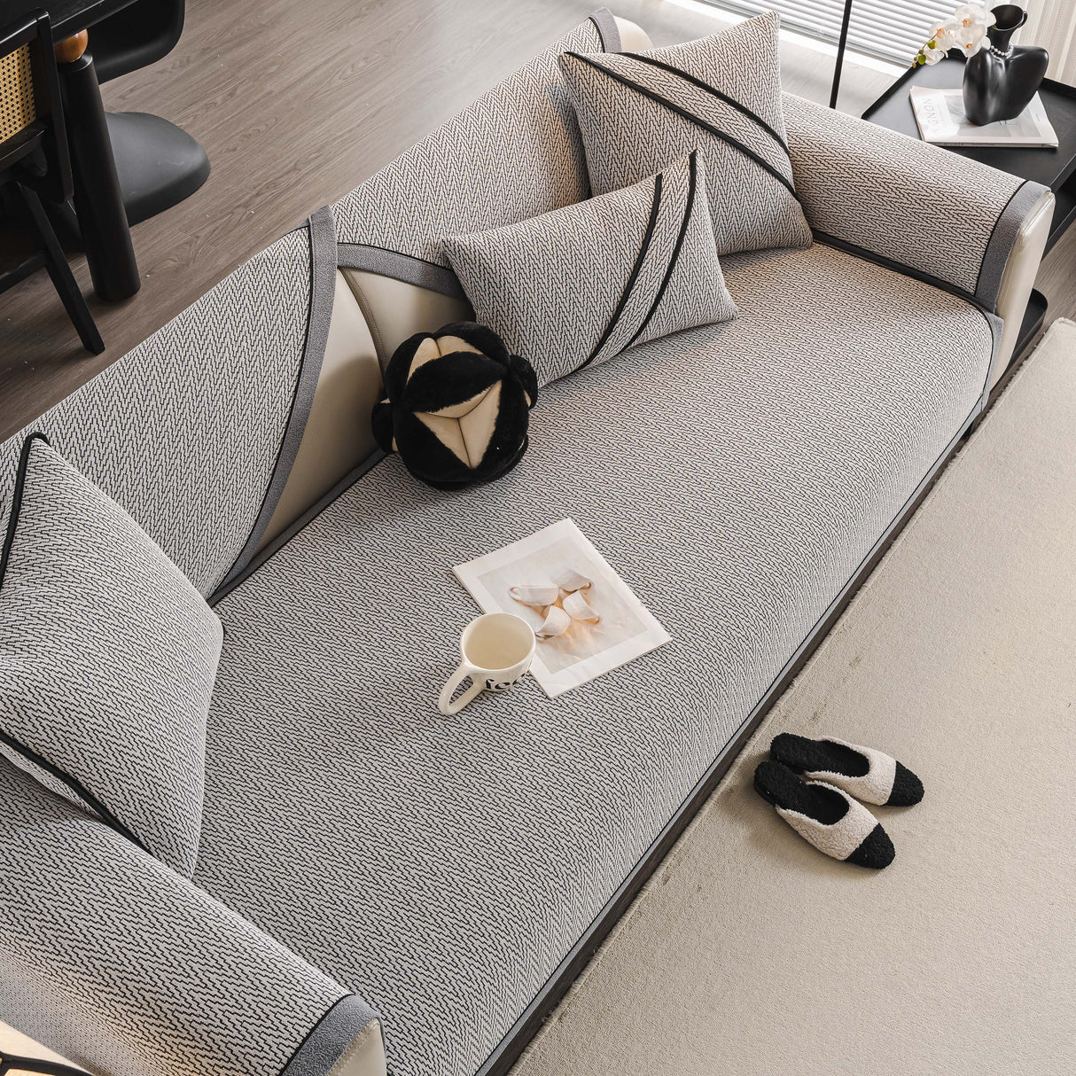 Herringbone Couch Protector for Pets, Non-Slip Washable Sectional Couch Covers