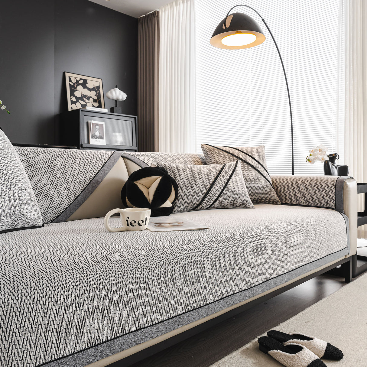 Herringbone Couch Protector for Pets, Non-Slip Washable Sectional Couch Covers