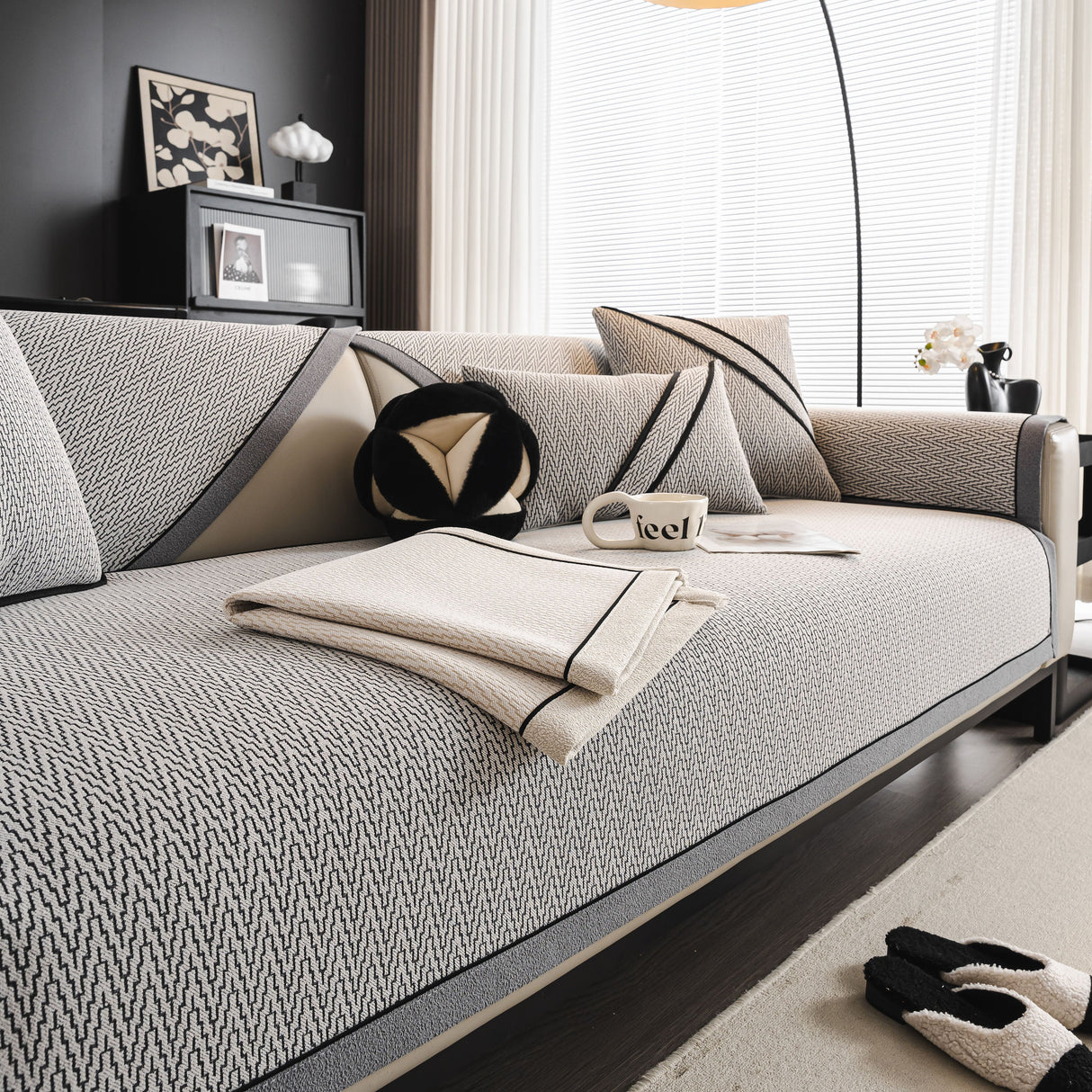 Herringbone Couch Protector for Pets, Non-Slip Washable Sectional Couch Covers