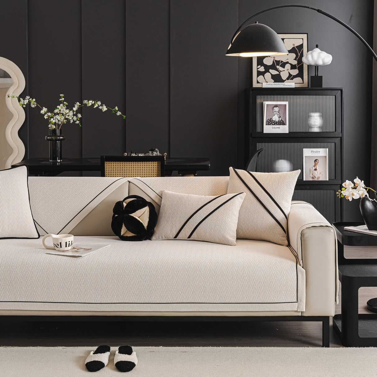 Herringbone Couch Protector for Pets, Non-Slip Washable Sectional Couch Covers