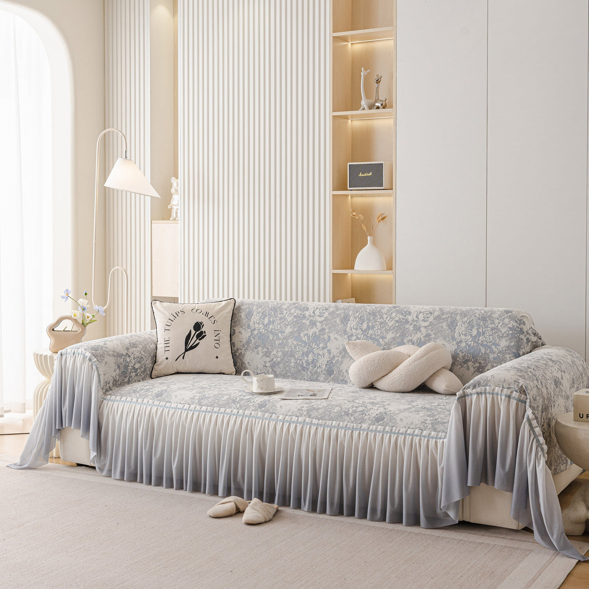 French Chic Style Ruffle Rose Cover Throw for Sofas, Decorative Sectional Covers