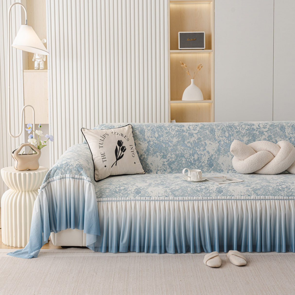 French Chic Style Ruffle Rose Cover Throw for Sofas, Decorative Sectional Covers