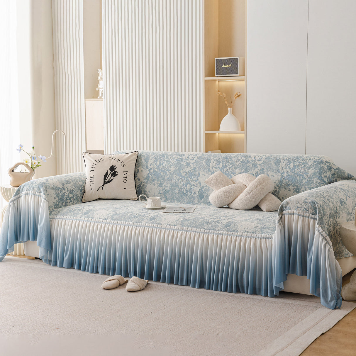 French Chic Style Ruffle Rose Cover Throw for Sofas, Decorative Sectional Covers