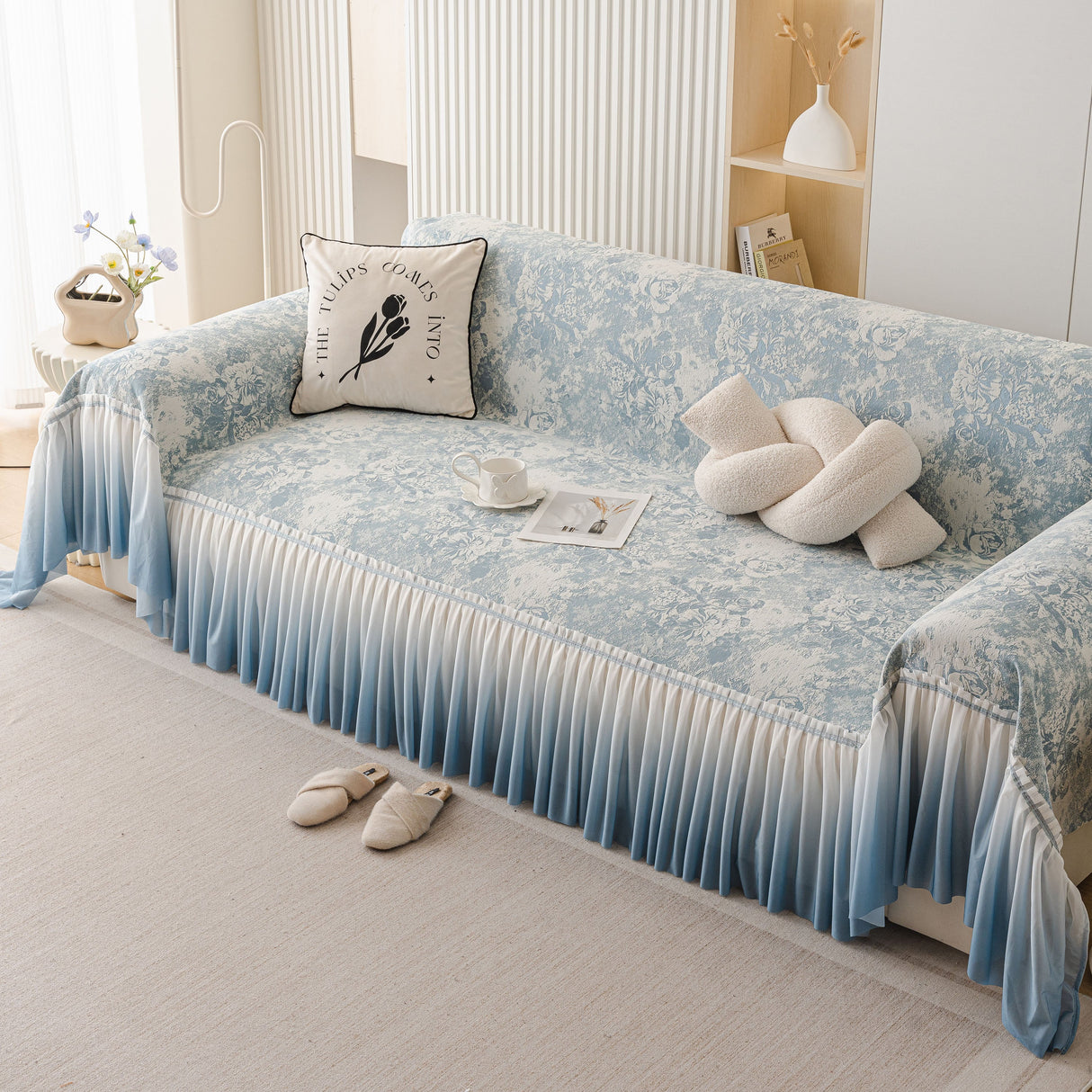 French Chic Style Ruffle Rose Cover Throw for Sofas, Decorative Sectional Covers