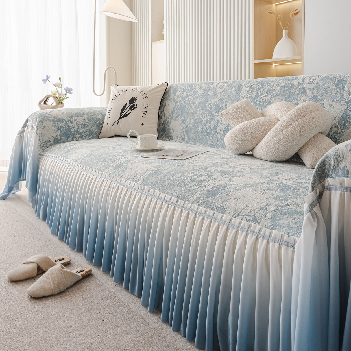 French Chic Style Ruffle Rose Cover Throw for Sofas, Decorative Sectional Covers